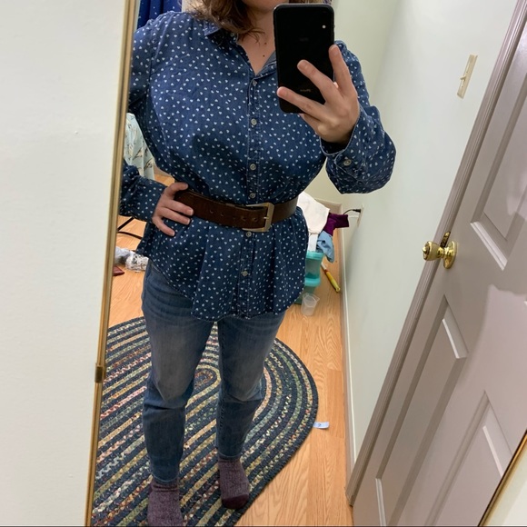 Lauren Conrad denim chambray hearts button down too cotton extra large - Picture 7 of 8